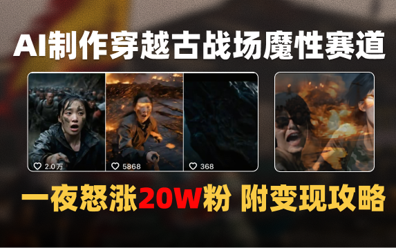 AI制作穿越古战场视频一夜涨粉20W保姆级教学（附AI变现指南）-副业之家