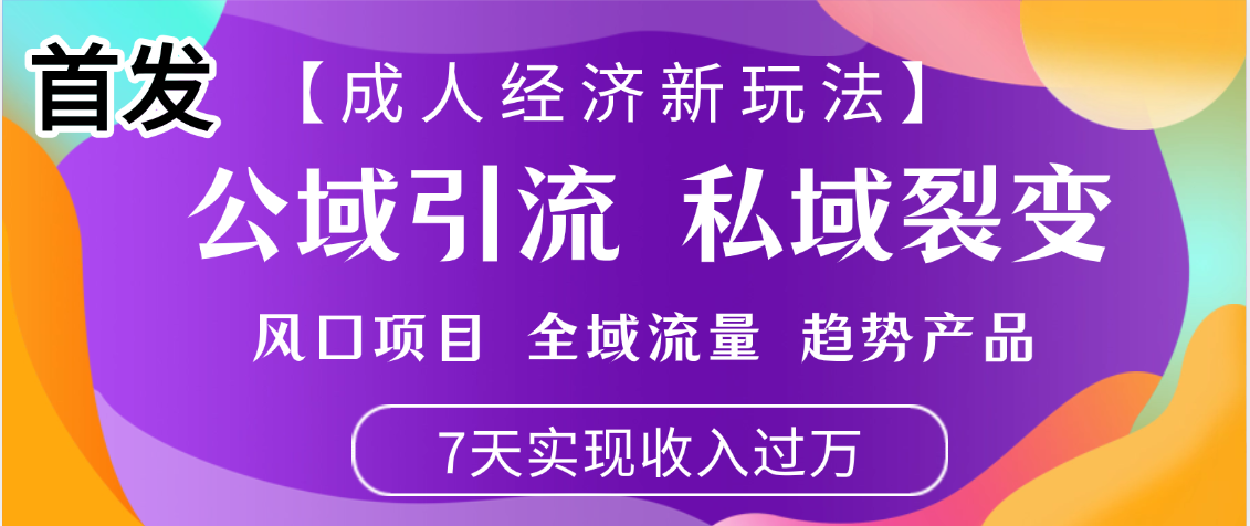 首发：【成人经济新玩法】市面独家玩法，风口项目、全域流量、趋势产品，7天实现月入过万-副业之家
