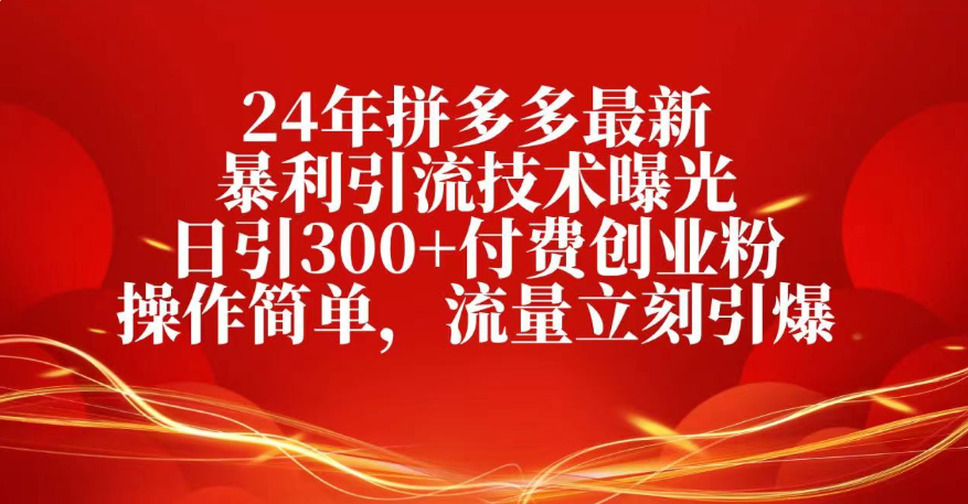 25年拼多多最新暴利引流技术曝光、日引300+付费创业粉操作简单，流量立刻引爆-副业之家