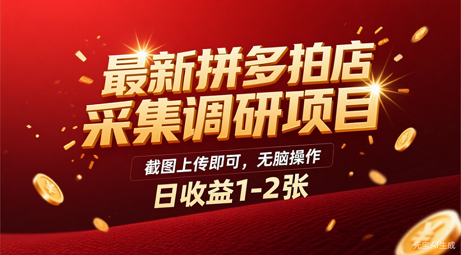 最新拼多多拍店采集调研项目，截图上传即可，无脑操作，日收益1-2张-副业之家