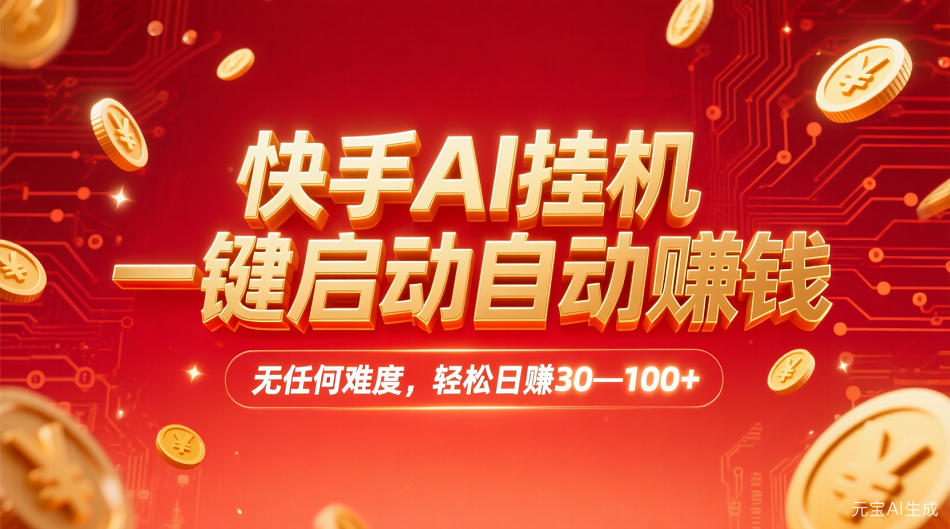 快手AI，一键启动自动赚钱 无任何难度，轻松一天30—100+-副业之家