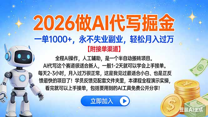 2026做AI代写掘金，一单1000+，永不失业副业，轻松月入过万-副业之家