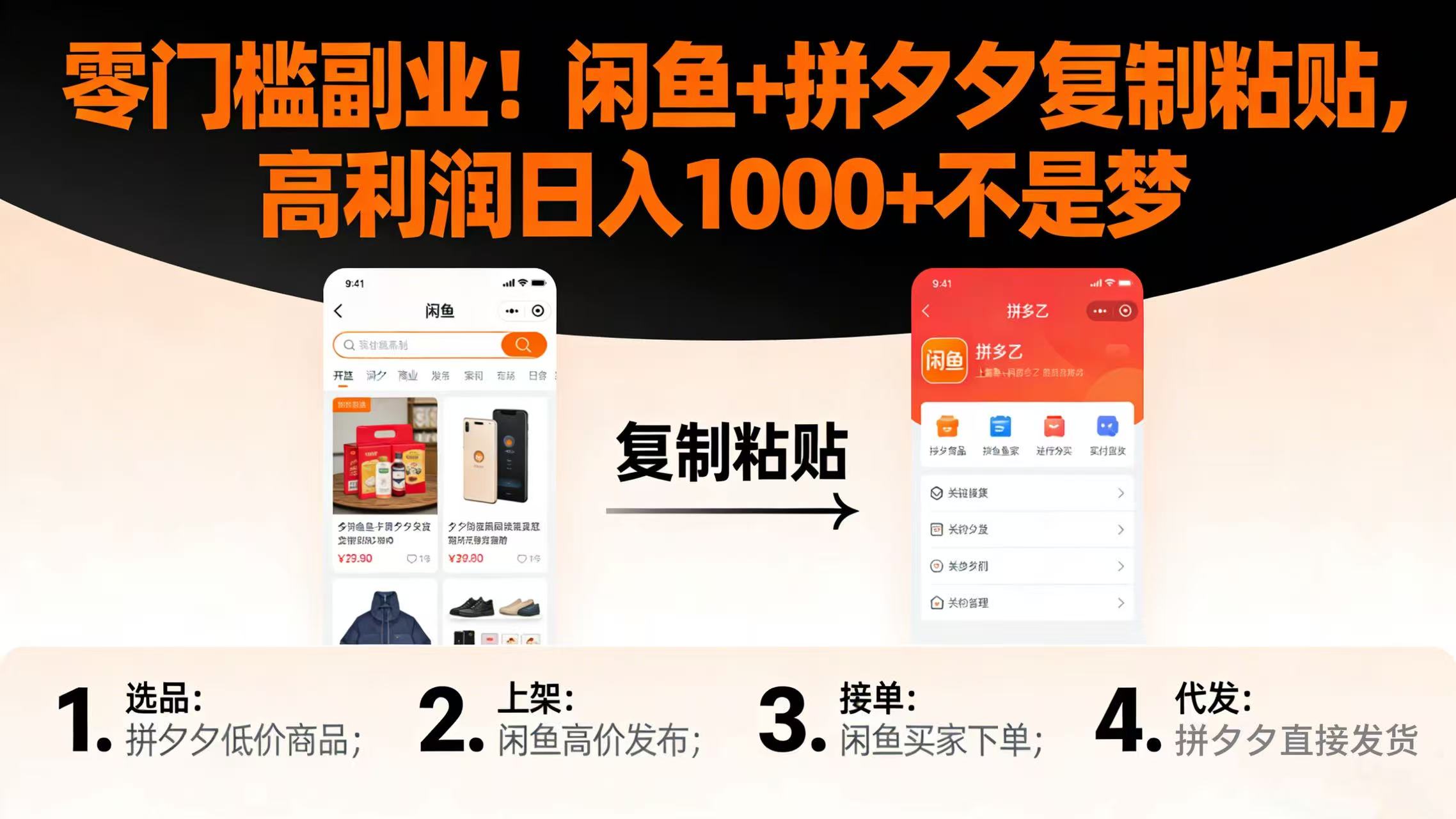 零门槛副业！闲鱼 + 拼夕夕复制粘贴，高利润日入 1000 + 不是梦-副业之家