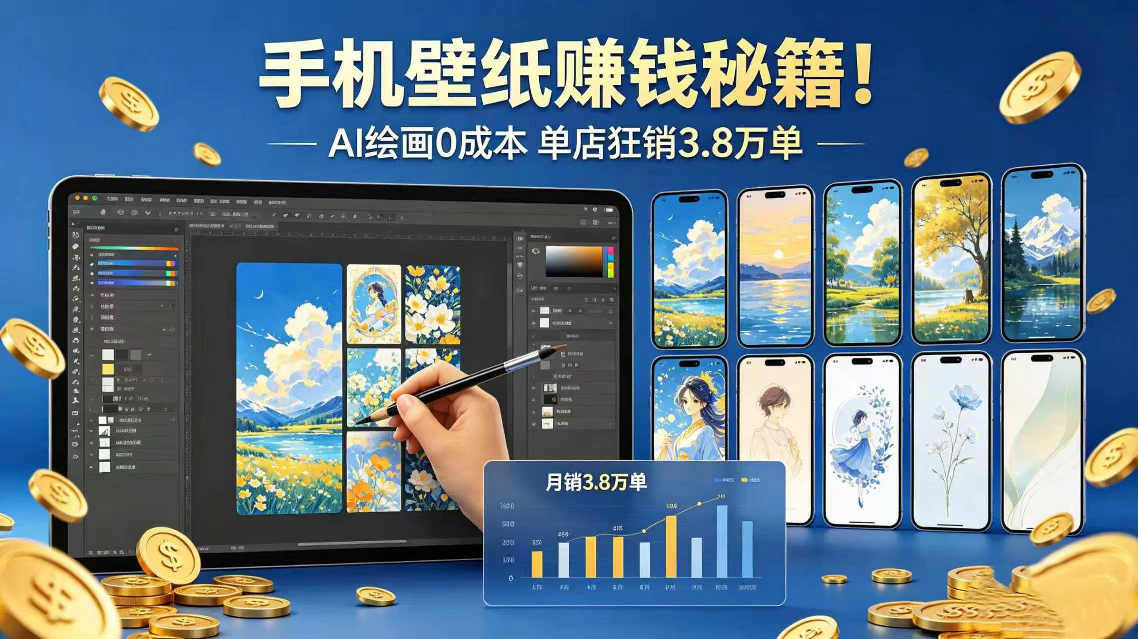 手机壁纸赚钱秘籍!AI 绘画 0 成本 单店狂销 3.8 万单-副业之家