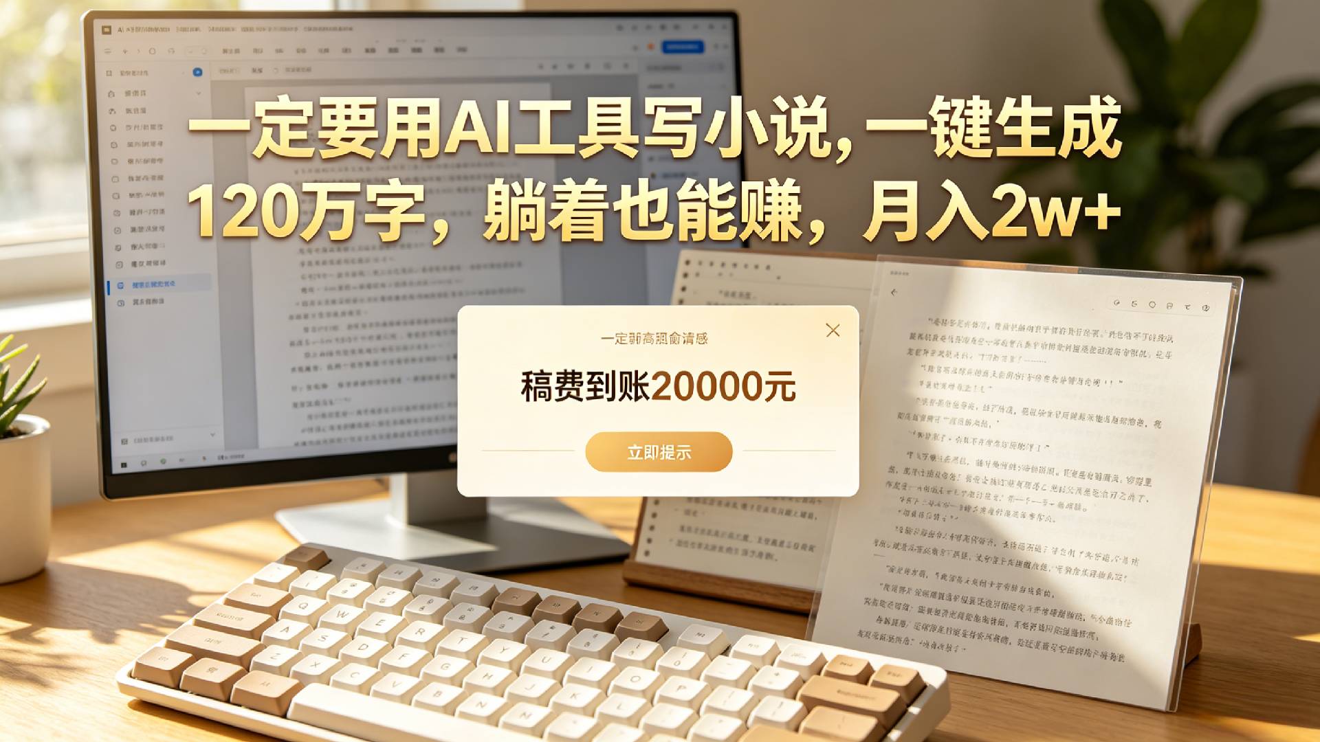 【听劝】一定要用AI工具写小说,一键生成120万字,躺着也能赚,月入2w+-副业之家