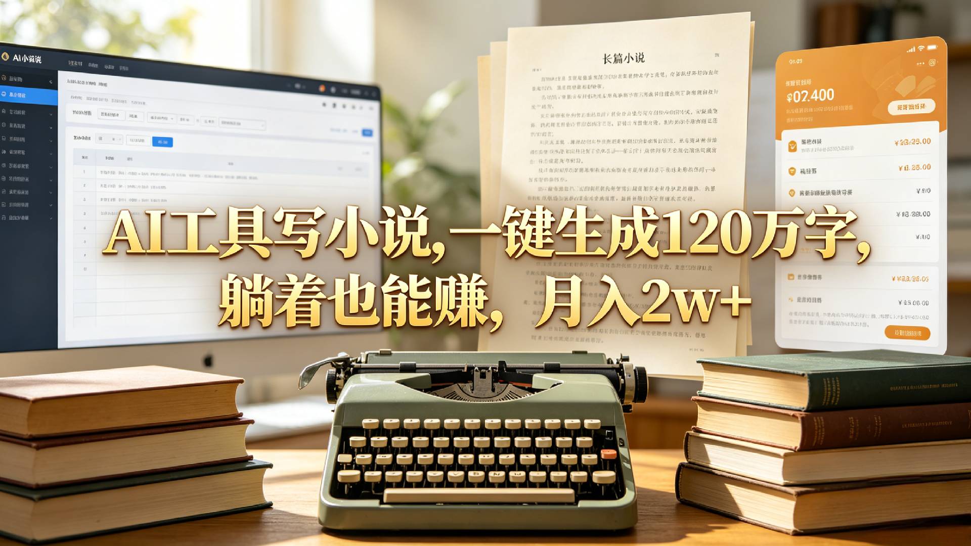 AI工具写小说,一键生成120万字，躺着也能赚，月入2w+！-副业之家