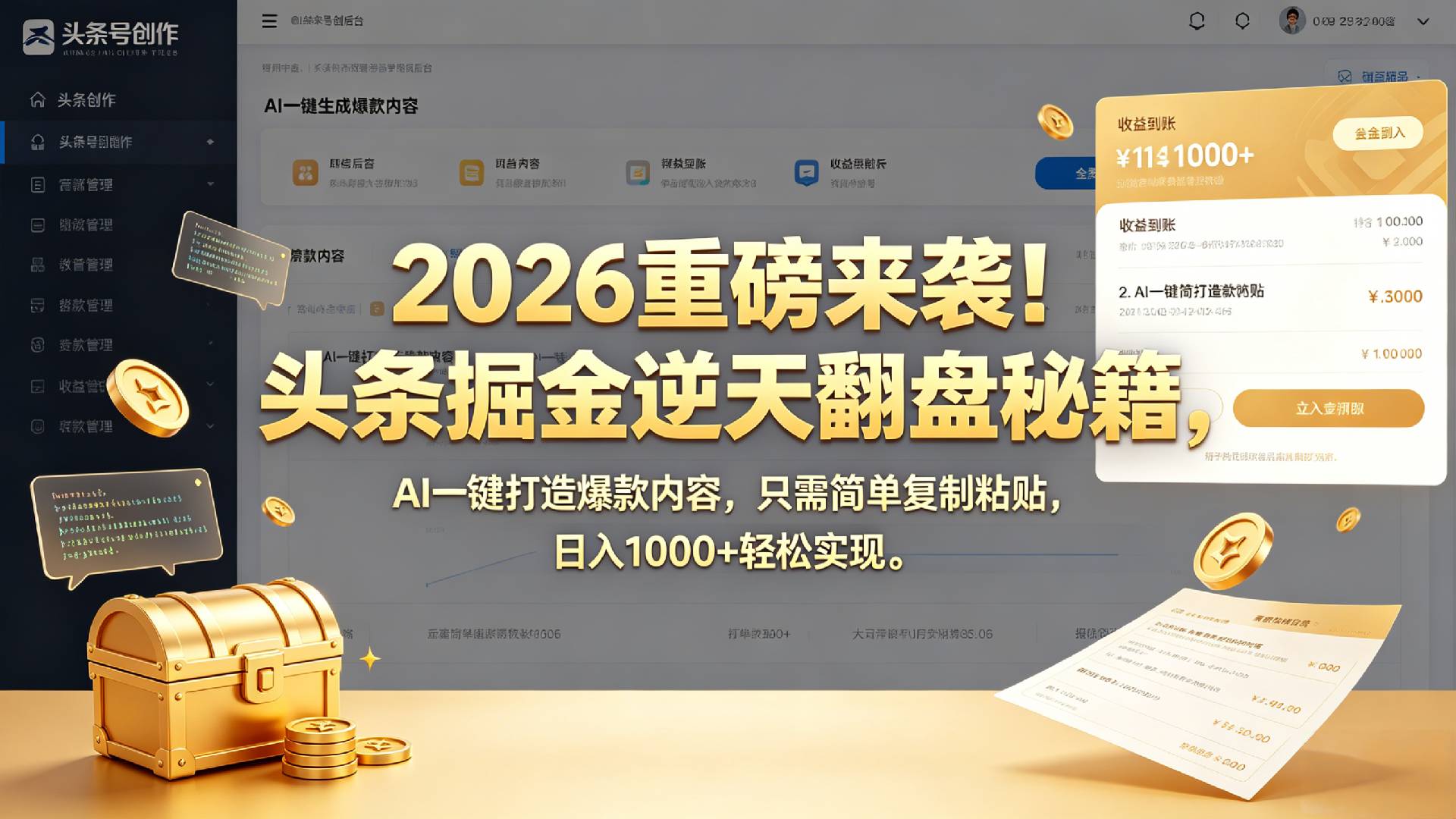 2026 重磅来袭！头条掘金逆天翻盘秘籍，AI 一键打造爆款内容，只需简单复制粘贴，日入 1000 + 轻松实现！-副业之家