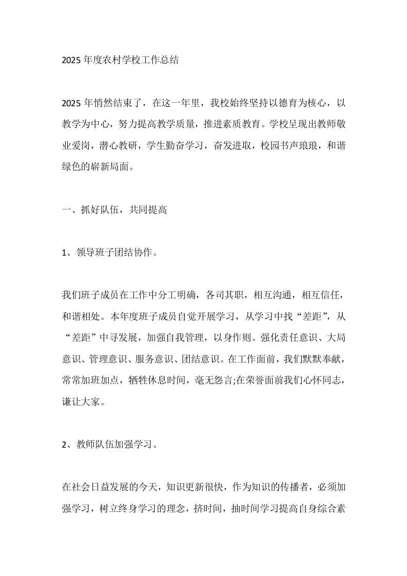 2025年度农村学校工作总结