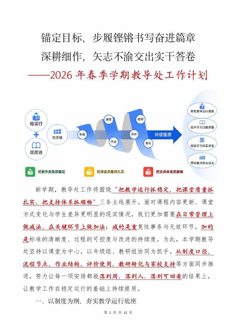 2026年春季学期教导处工作计划——锚定目标，步履铿锵书写奋进篇章，深耕细作，矢志不渝交出实干答卷