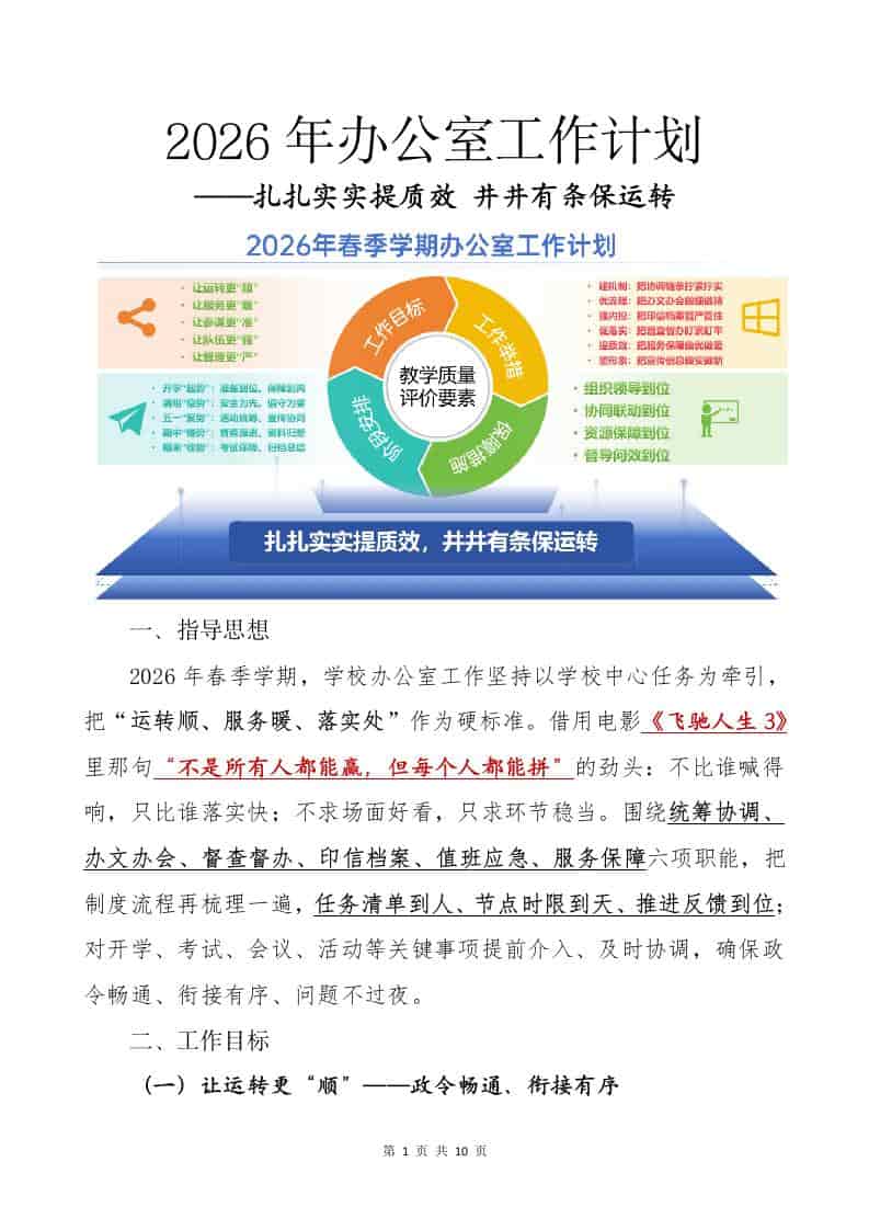 2026年春季办公室工作计划——扎扎实实提质效，井井有条保运转