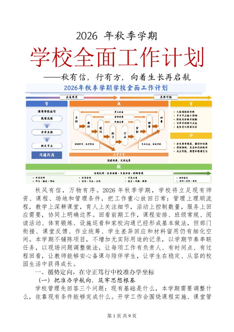 2026年秋季学期学校工作计划最终版——秋有信,行有方
