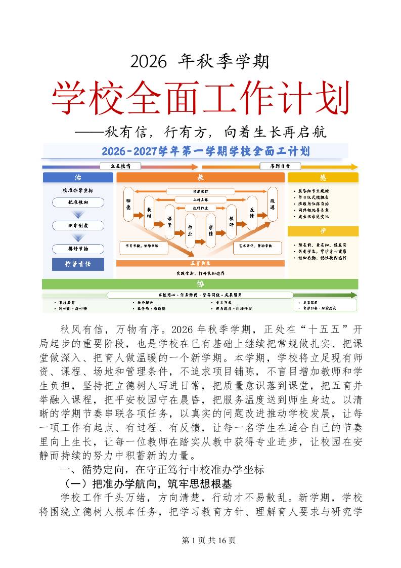 2026年秋季学期学校全面工作计划(完整稿)——秋有信,行有方