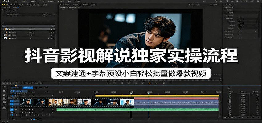 抖音影视解说独家实操流程，文案速通+字幕预设小白轻松批量做爆款视频