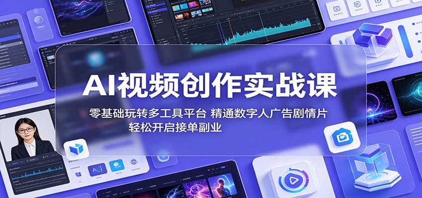 AI视频创作实战课:零基础玩转多工具平台,精通数字人广告、剧情片,轻松开启接单副业