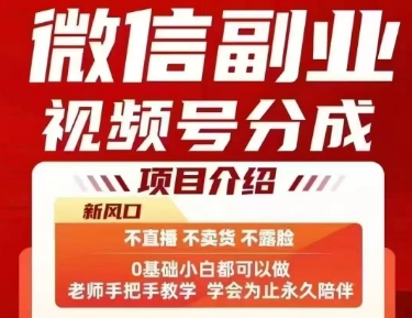 微信副业视频号分成，不直播 不卖货 不露脸，三五分钟即可完成一条作，每日收益几十、几张不等