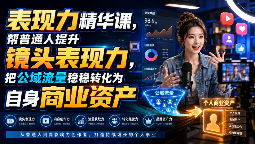 表现力精华课，帮普通人提升镜头表现力，把公域流量稳稳转化为自身商业资产