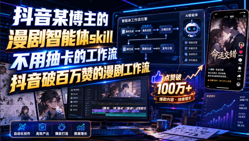 抖音某博主的漫剧智能体skill，不用抽卡的工作流，抖音破百万赞的漫剧工作流
