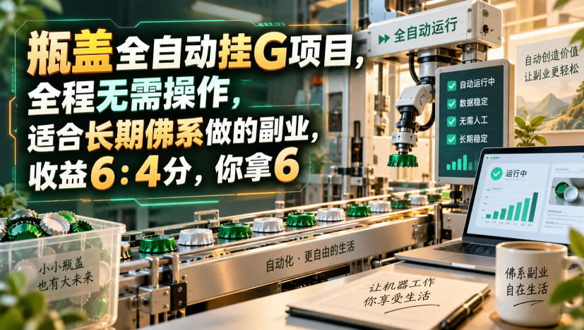 瓶盖全自动挂G项目，全程无需操作，适合长期佛系做的副业，收益6：4分，你拿6【揭秘】