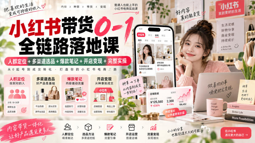 小红书带货0-1全链路落地课｜人群定位+多渠道选品+爆款笔记+开店变现完整实操