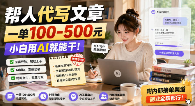 帮人代写文章，一单100-500，小白用AI就能干，附内部接单渠道，副业全职都行【揭秘】