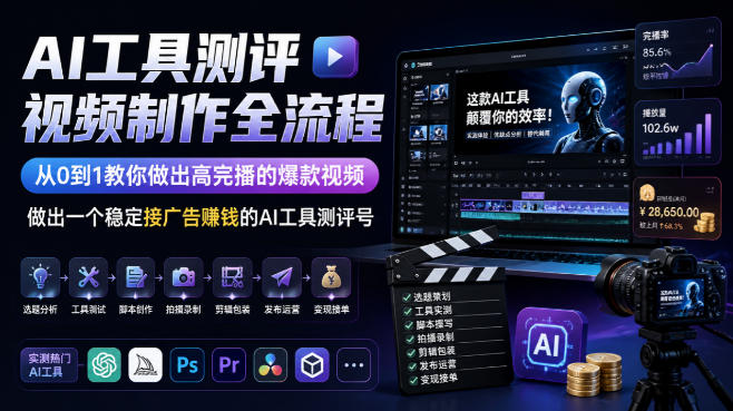 AI工具测评视频制作全流程，从0到1教你做出高完播的爆款视频，做出一个稳定接广告賺钱的AI工具测评号