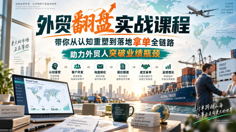 外贸翻盘实战课程，带你从认知重塑到落地拿单全链路，助力外贸人突破业绩瓶颈