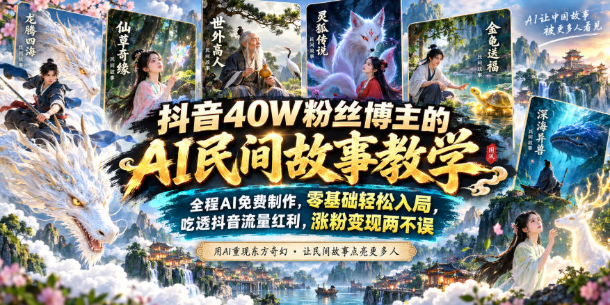 抖音40W粉丝博主的AI民间故事教学，全程AI免费制作，零基础轻松入局，吃透抖音流量红利，涨粉变现两不误