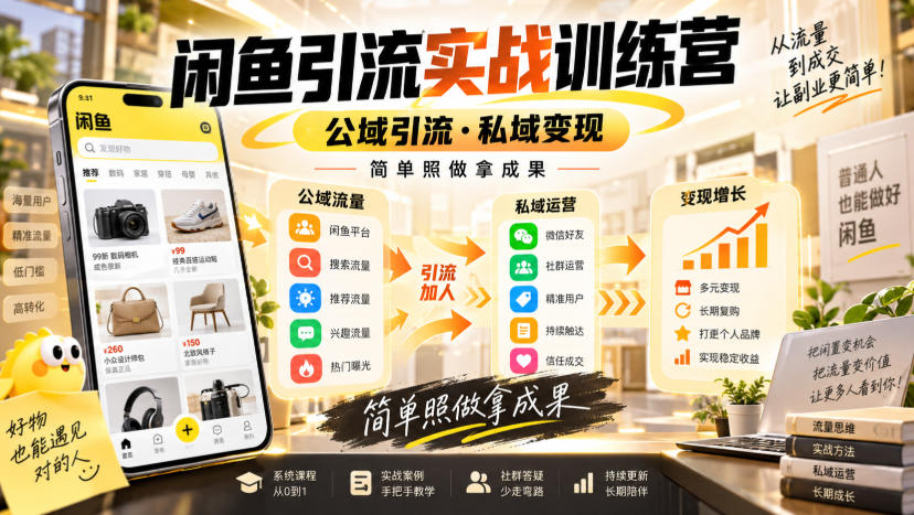 闲鱼引流实战训练营，公域引流·私域变现，简单照做拿成果