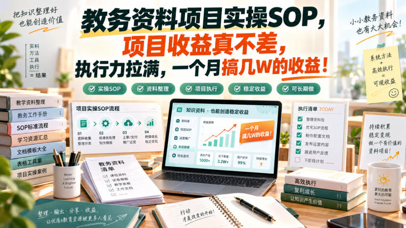 教务资料项目实操SOP，项目收益真不差，执行力拉满，一个月搞几W的收益