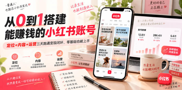 从0到1搭建能賺钱的小红书账号，定位+内容+运营三天跑通变现闭环