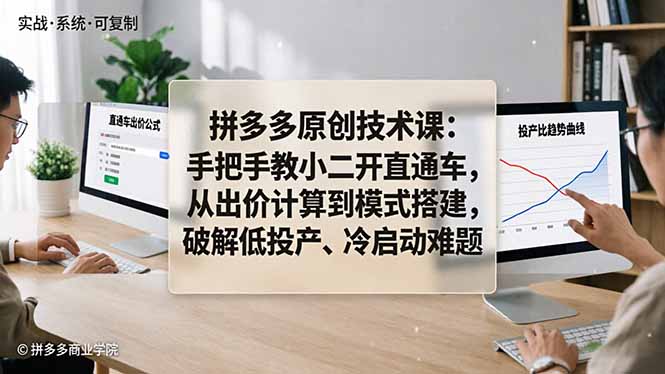 （18159期）拼多多原创技术课：手把手教小二开直通车，从出价计算到模式搭建，破解低投产、冷启动难题