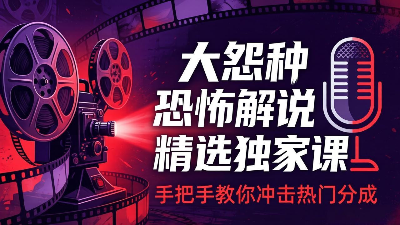 （17920期）大怨种恐怖解说精选独家课：电影下载+文案配音+片头封面，手把手教你冲击热门分成