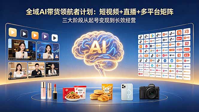 （18593期）全域AI带货领航者计划：短视频+直播+多平台矩阵，三大阶段从起号变现到长效经营