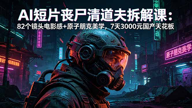 (18649期)AI短片《丧尸清道夫》拆解课:82个镜头电影感+原子朋克美学,7天3000元国产天花板