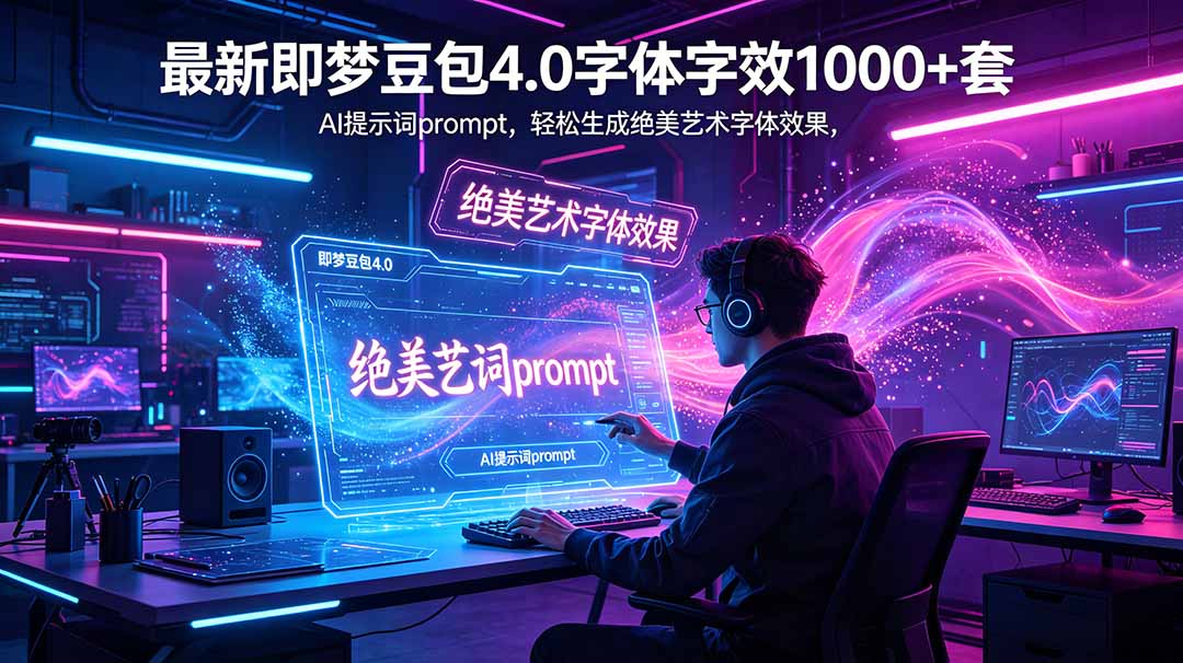 (18650期)最新即梦豆包4.0字体字效1000+套,AI提示词prompt,轻松生成绝美艺术字体效果