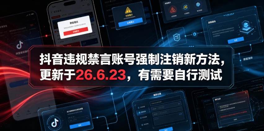 （19015期）抖音违规禁言账号强制注销新方法，更新于26.6.23，有需要自行测试