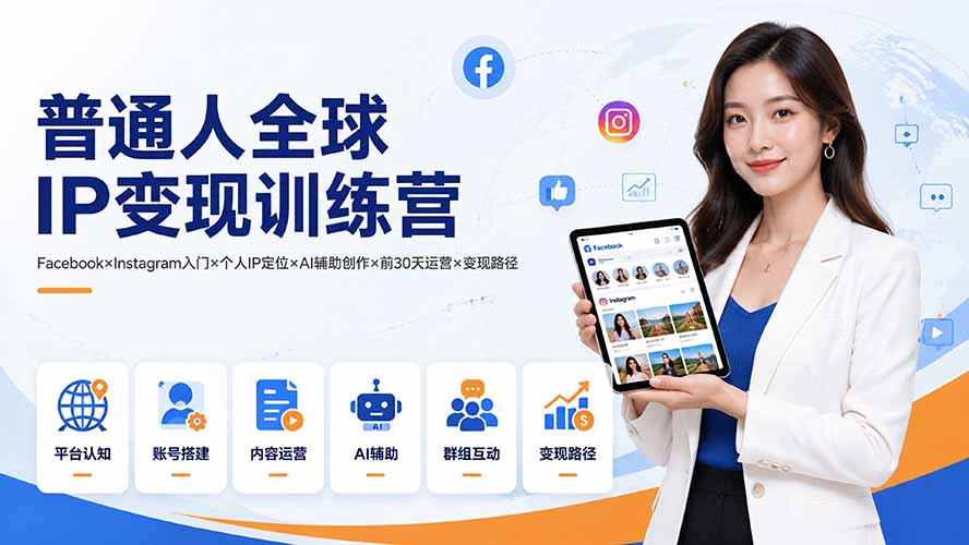 （19568期）普通人全球IP变现训练营：Facebook×Instagram入门×个人IP定位×AI辅助创作×前30天运营×变现路径