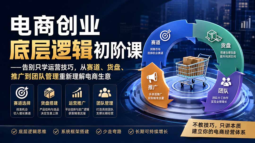 （19926期）电商创业底层逻辑初阶课——告别只学运营技巧，从赛道、货盘、推广到团队管理重新理解电商生意