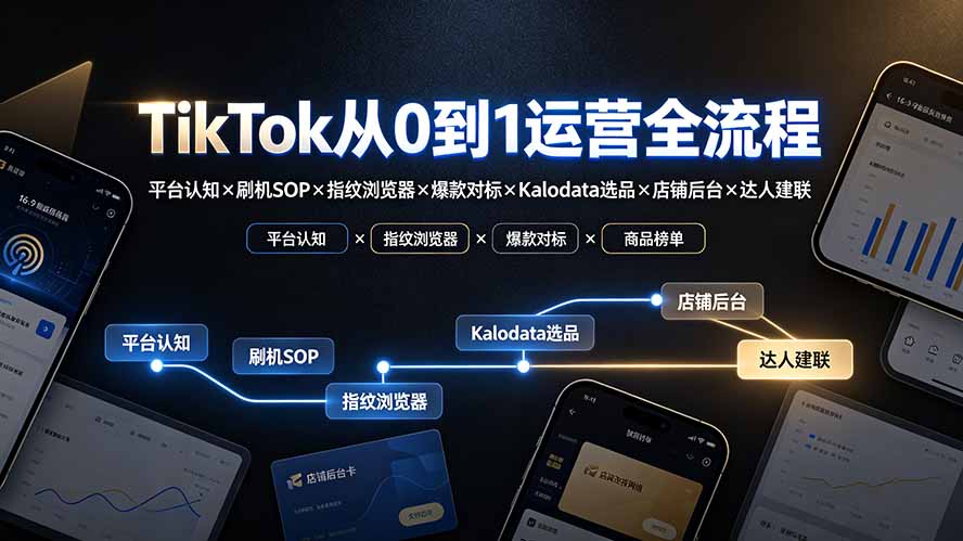 (19823期)TikTok从0到1运营全流程-更新:平台认知×刷机SOP×指纹浏览器×爆款对标×Kalodata选品×店铺后台×达人建联
