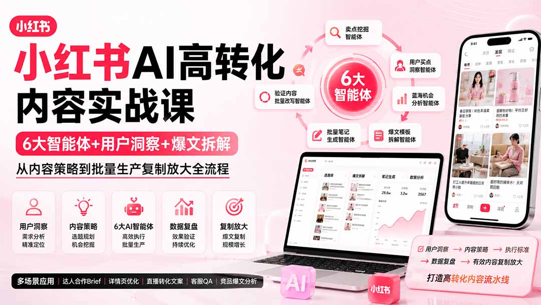 （19927期）小红书AI高转化内容实战课：6大智能体+用户洞察+爆文拆解，从内容策略到批量生产复制放大全流程