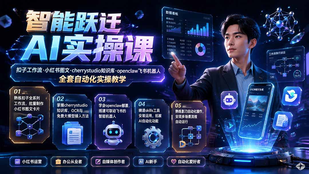 （19652期）智能跃迁 AI实操课｜扣子工作流小红书图文搭建，cherrystudio知识库openclaw飞书机器人全套自动化实操教学