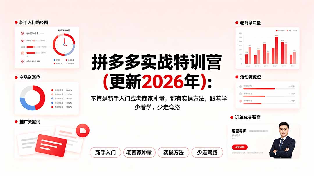 （19724期）拼多多实战特训营(更新2026年)：不管是新手入门或老商家冲量，都有实操方法，跟着学，少走弯路