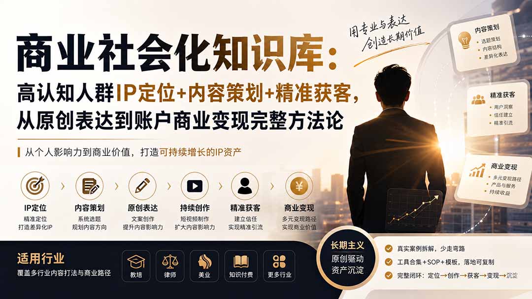 （19733期）商业社会化知识库：高认知人群IP定位+内容策划+精准获客，从原创表达到账户商业变现完整方法论
