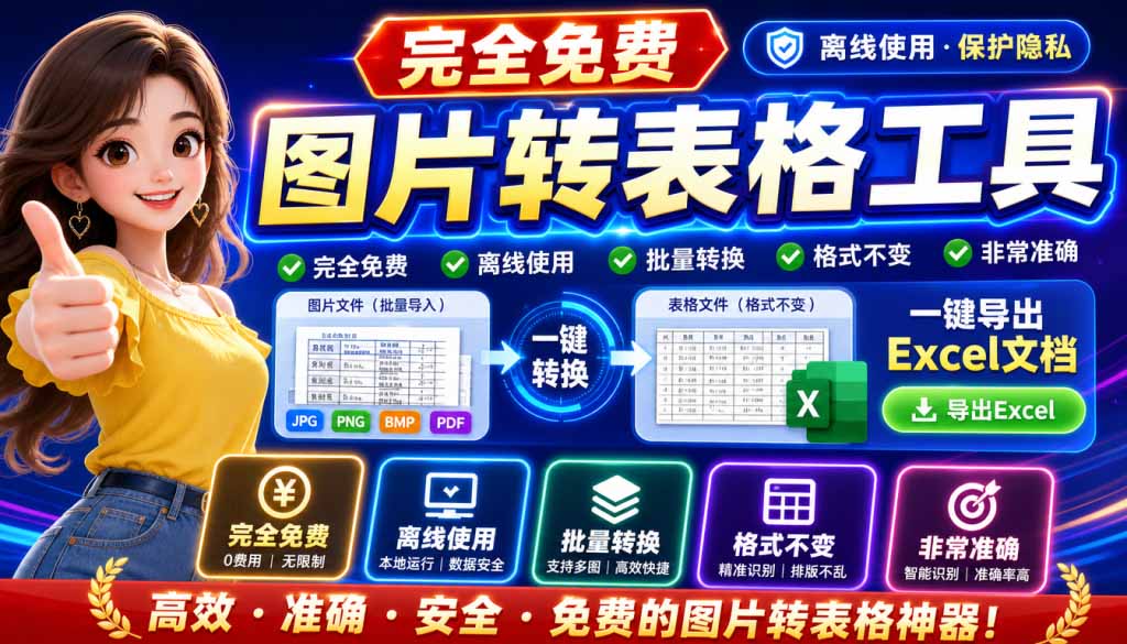 （19972期）图片表格识别提取工具，支持一键从图片中智能提取表格并导出Excel文件，可离线免网运行，FastTableOCR