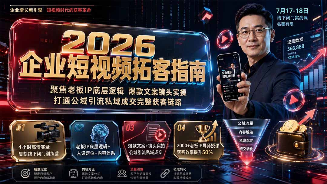 （19667期）2026企业短视频拓客指南：聚焦老板IP底层逻辑，爆款文案镜头实操，打通公域引流私域成交完整获客链路