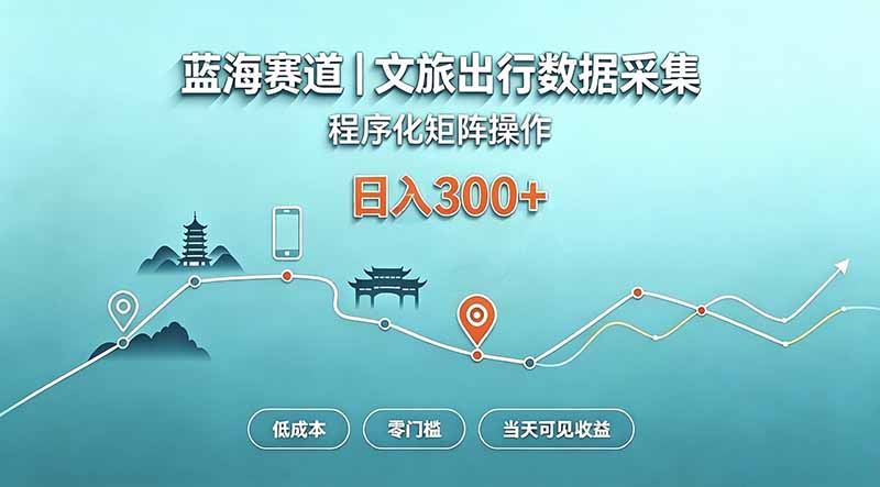 （20478期）蓝海赛道  文旅出行数据采集  程序化矩阵操作    低成本  零门槛   当天可见收益   日入300+