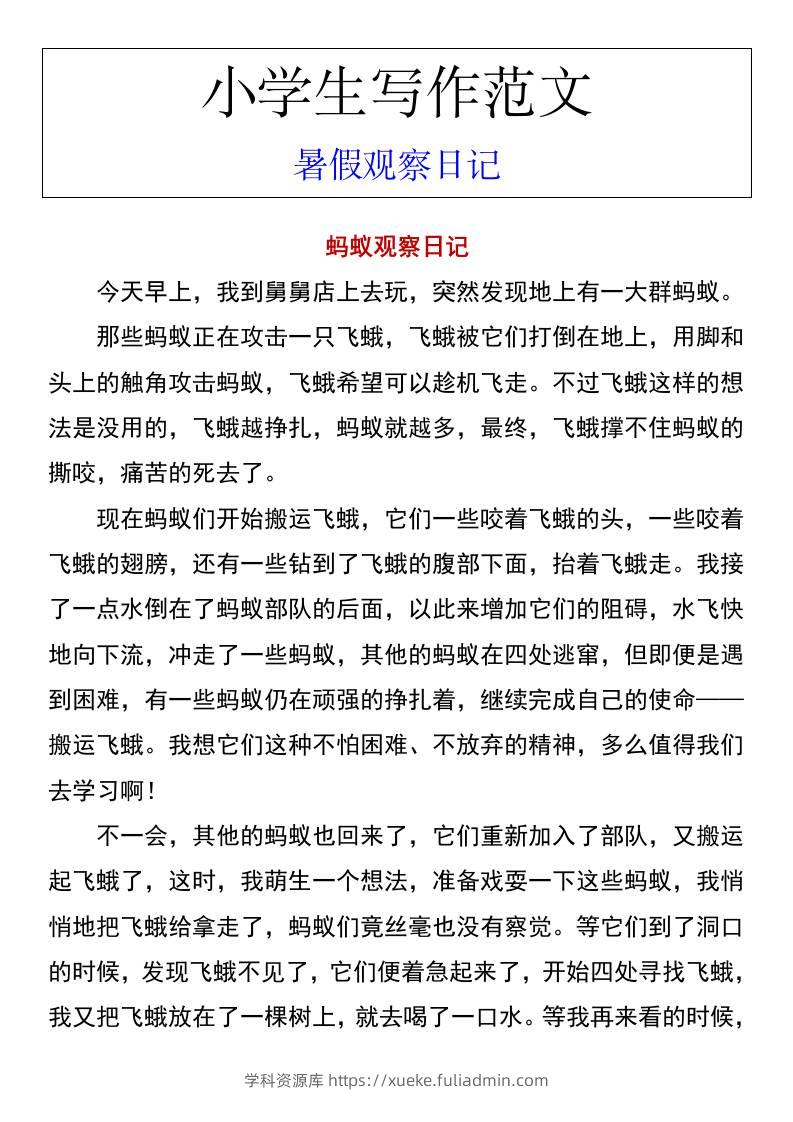 小学生写作范文暑假观察日记-小升初语文-学科资源库