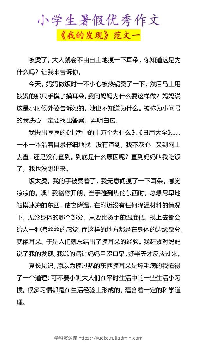 小学生暑假优秀作文《我的发现》范文4篇-小升初语文-学科资源库