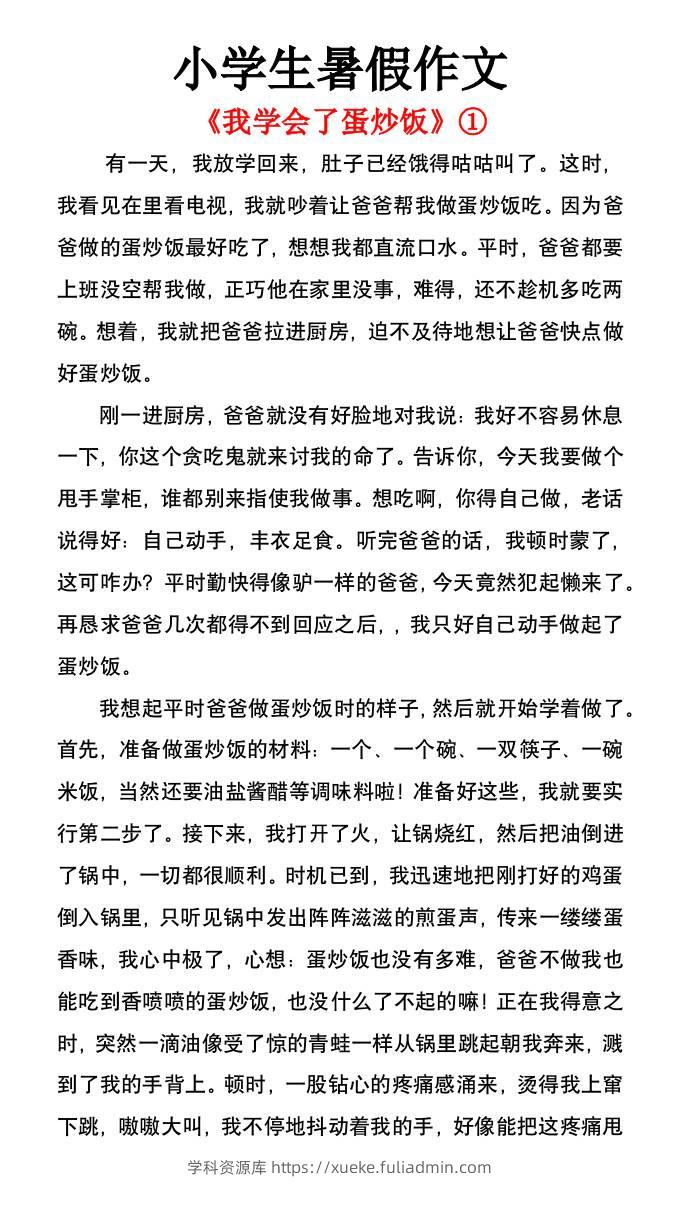 小学生暑假作文《我学会了蛋炒饭》-小升初语文-学科资源库