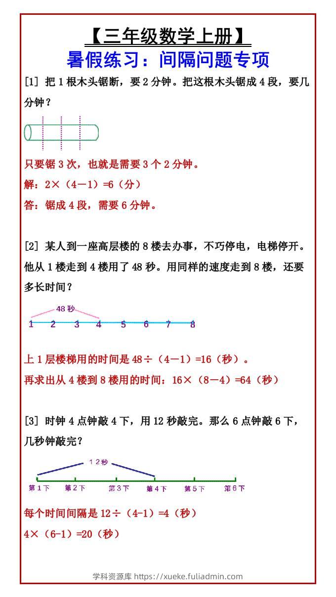【三年级数学上册】暑假练习：间隔问题专项-三上数学-学科资源库
